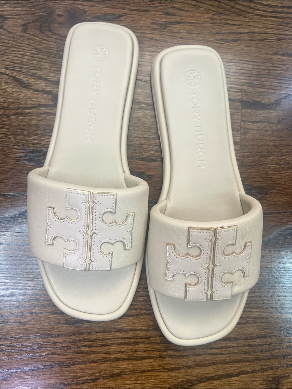 Tory Burch Cream Leather Logo Slide Sandals SZ.11